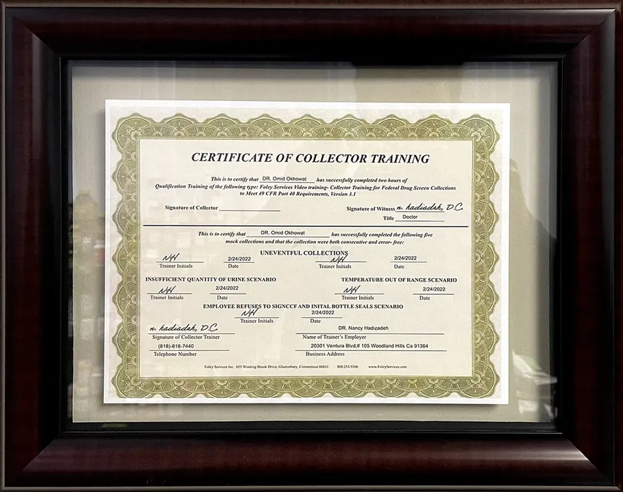 Framed Certificate of Collector Training issued to Omid Okhowat
